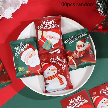 100шт 7*10см Коледни пакети с гореща запечаткой за опаковка на ръчно изработени шоколадови бонбони, нуга, бисквити, украса за коледно новогодишната партита