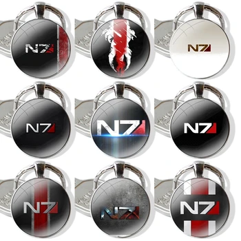 N7 Mass Effect 3 Стъклени ключодържател с кабошоном, ключодържатели за автомобилни ключове за Ръчна работа, модерен, Креативен cartoony Дизайн