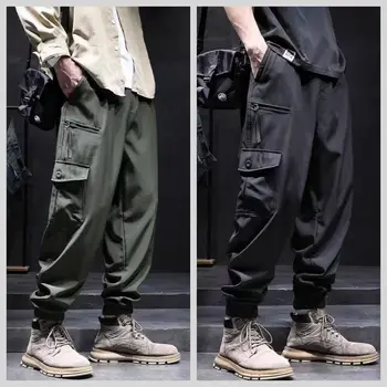 Японска градинска облекло Директни широки Черни мъжки панталони-карго оверсайз, мъжки реколта Свободни ежедневни хип-хоп панталони с джобове B05