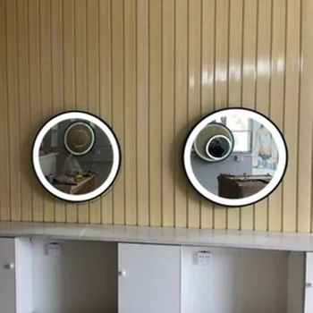 Кръгло led огледало за баня с осветление в кадър-закачалка Smart Vanity Огледало за баня за бръснене Големи без рамки стоки за дома Espejo