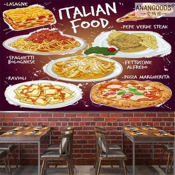 Обичай-Популярните Италиански Хранителни Тапети 3D Лазаня и Спагети Болонезе Пепе Верде Пържола Пица Стенопис Интериор на Ресторанта Тапети 3D