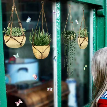Стикер на прозореца за растенията Изящни домашни двустранни растения в саксии, PVC, Бонсай, Стъкло, стикер, подпори за оформление на сцената