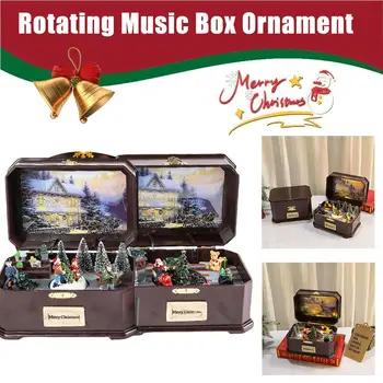 Коледна музикална ковчег, мигащи led светлини, въртящи се Музикални украса за рожден Ден, Ковчег за дома, подаръци, игри на декорация, Детски сватба Y9P2