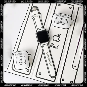 Креативен двумерен силикон магнитна лента, е черно-бяла рисунка, изчистен дизайн, подходящ за Apple Watch iWatch8 Ultra Strap В подарък