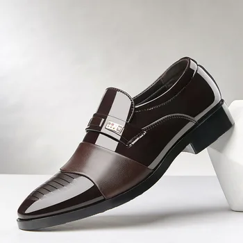 Модерен бизнес рокля, мъжки обувки, официални модела обувки без закопчалка, мъжки oxfords, Висококачествени Кожени обувки за мъже, Лоферы