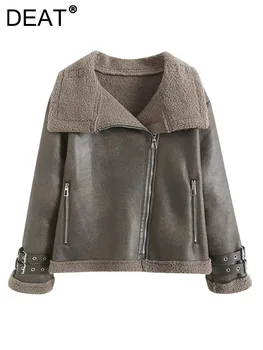 Модерни дамски якета с ревера, без дълъг ръкав, цип, дебелина плюшено кожа, интегрирана палто от овче кожа, зимата 2024, новост 7AB2546