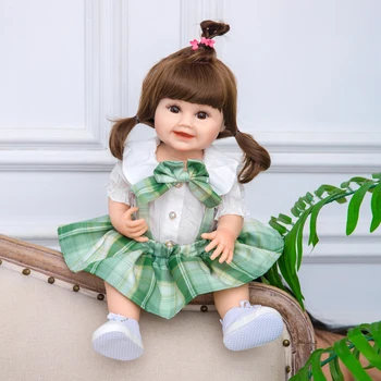 Новият 22-инчов изцяло силиконова кукла Реборн с дълга коса в стил колеж, подарък за рожден Ден, и Ден за защита на децата