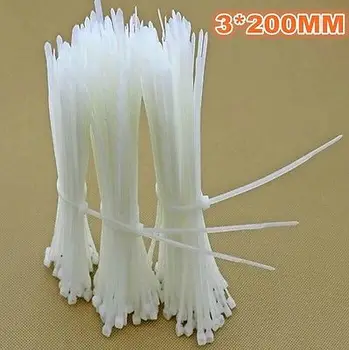 1000 бр. Бял електрически гъвкав кабел за определяне на вратовръзката 200 mm x 3 mm