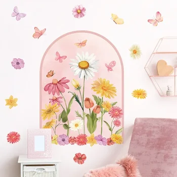 Богемные стенни стикери с пеперуда и цветя арка от PVC за декора на стените на стаята, спални, винилови стикери за стена, тапети за декориране на дома