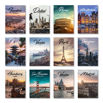 Световно известен град Париж, Ню Йорк, Дубай, Венеция, Лондон, Рим Пейзаж Плакат на Платното Картините на Стената художествени картини Начало декор