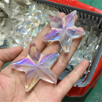 Продажба на едро на висококачествени естествени кристали aura прозрачен кварцов висулка във формата на звезда дъгова пентаграм заострен за подарък