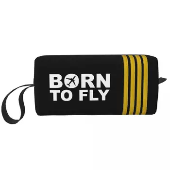 Born To Fly Pilot Captain Stripes Косметичка Женски козметични чанти за грим Авиационна Aviator Пътна чанта за ежедневно тоалетни принадлежности Организатор Мърч