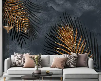 papel de parede Модерен светъл луксозен абстрактен златни тропически растения премия сив фон рисувани стенни 3d тапети за дома