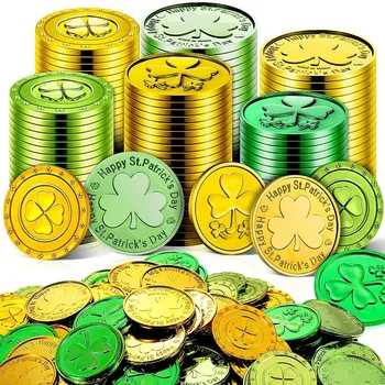 20pcs пластмасови златни монети под формата на ирландски централи, чипове, в Деня на Св. Патрик на паричния подпори, празнични аксесоари за партита.