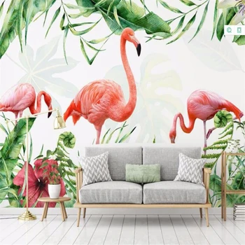 Тапети по поръчка beibehang 3d фотообои скандинавски минимализъм рисованный фламинго, тропически листа фон за хола тапети