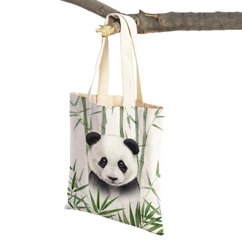 Панда мечка, маймуна, Жираф, Тигър, Тропически листа, растението, чанта за дама, чанта за пазаруване, Холщовая женствена чанта за пазаруване с мультяшными животни
