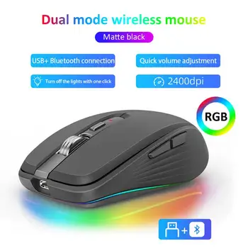 Двухрежимная безжична детска мишка Bluetooth 2.4 G USB с регулируема резолюция DPI, акумулаторна тиха ергономична мишка с RGB подсветка за преносими КОМПЮТРИ