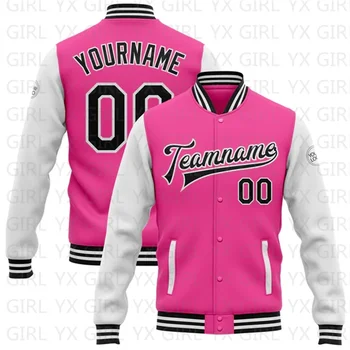 Изработена по поръчка розово и тъмно-бяло яке-бомбер с пълна закопчалка колежа форми Letterman Two Tone Jacket
